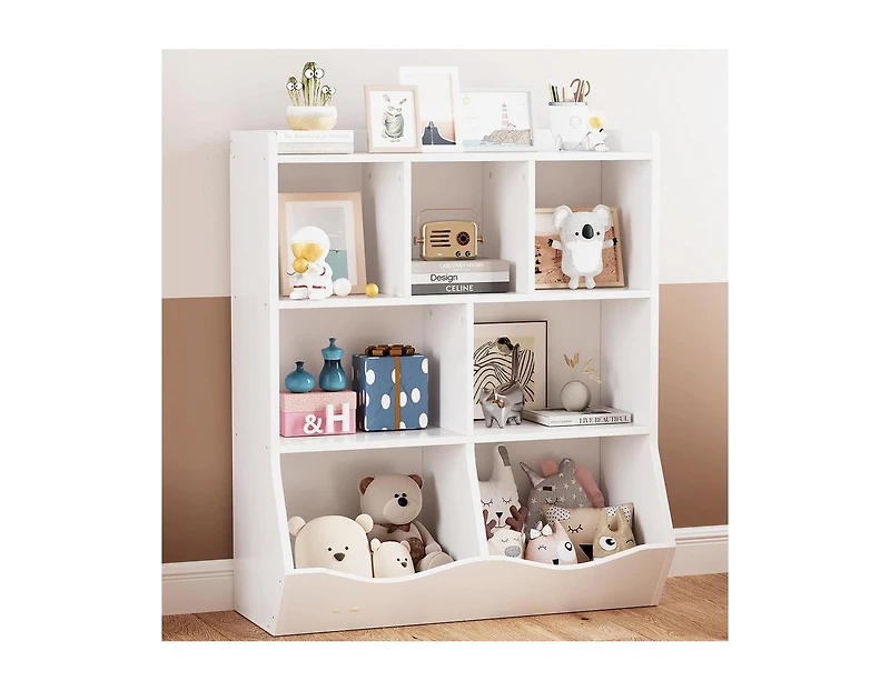 Toy Storage Cabinet, Three-Tier Kids Bookshelf and Bookcase for Storage Books and Toys, Multi Shelf with Cubby Organizer for Bedroom and Playroom