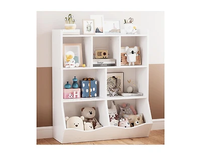 Toy Storage Cabinet, Three-Tier Kids Bookshelf and Bookcase for Storage Books and Toys, Multi Shelf with Cubby Organizer for Bedroom and Playroom