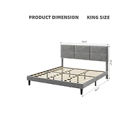 gaomon King Size Velvet Bed Frame with Headboard, Modern Upholstered Platform Bed, Mirror Stainless Steel Decoration, Wooden Slats Support, No Box Spr