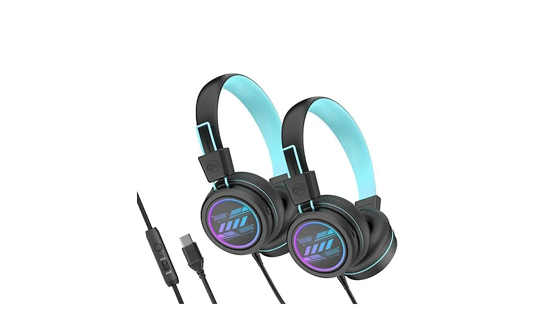 Mee audio KidJamz KJ55U (2 Pack) Usb-c Kid s Headphones w/ Led Lights