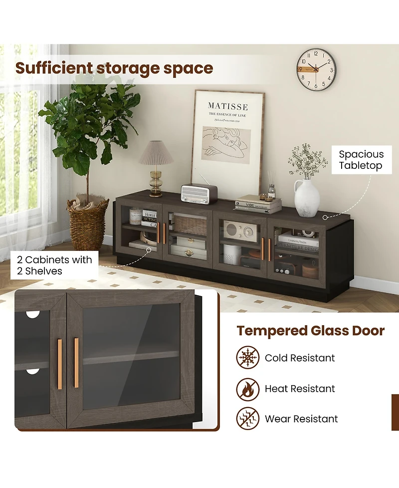 Gymax Large Tv Stand for TVs up to 75'' Console Table w/ 4 Tempered Glass Doors