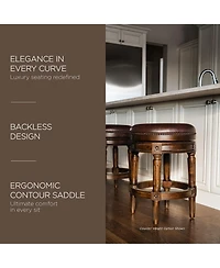 Maven Lane Pullman Backless Bar Stool in Dark Walnut Finish with Vintage Brown Leather
