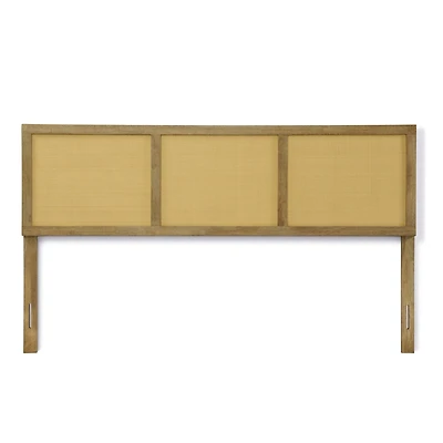 LuxenHome Natural Finish Rubberwood with Rattan Panels Headboard