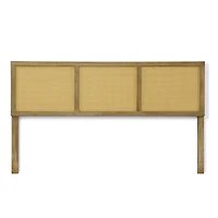 LuxenHome Natural Finish Rubberwood with Rattan Panels Headboard
