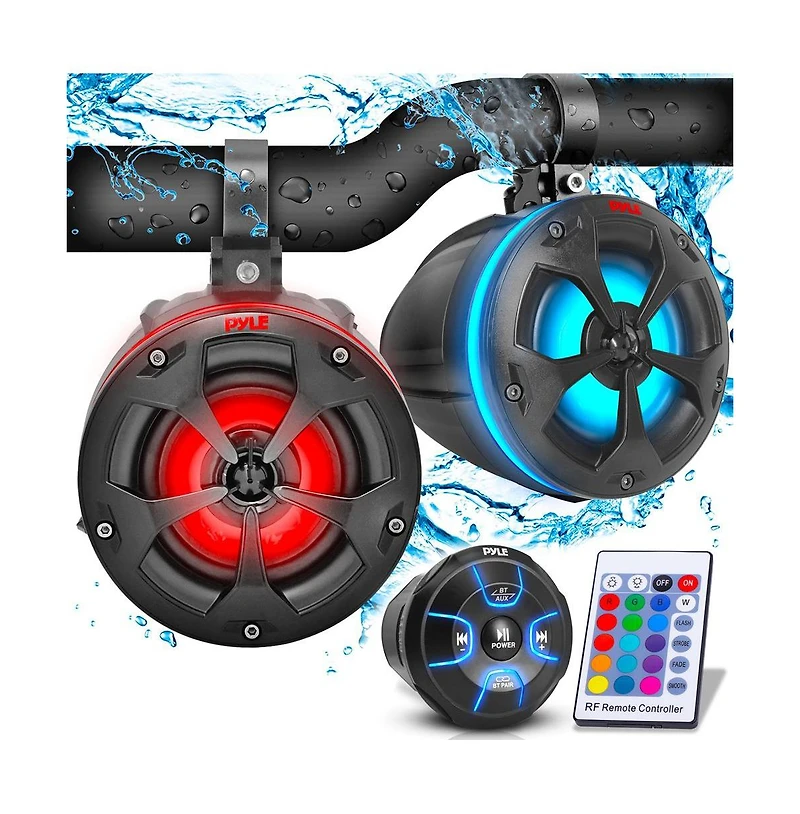 Pyle 4 Waterproof Off-Road Rgb Speakers with Amplified Bluetooth Receiver, 800W