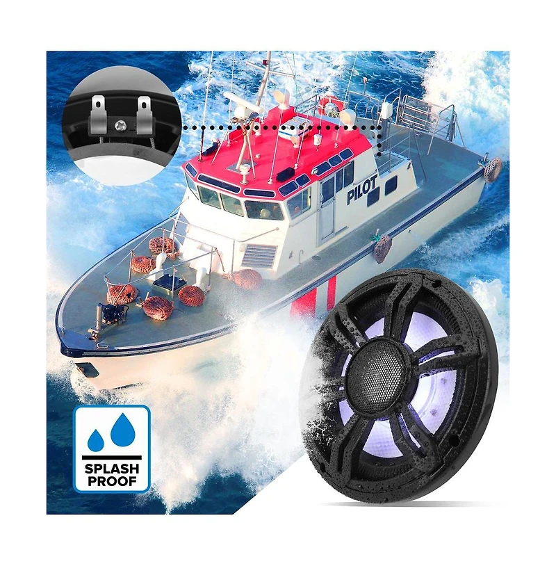 Pyle 6.5'' Slim Waterproof Subwoofer with Rgb Lights and Remote Control, 150W