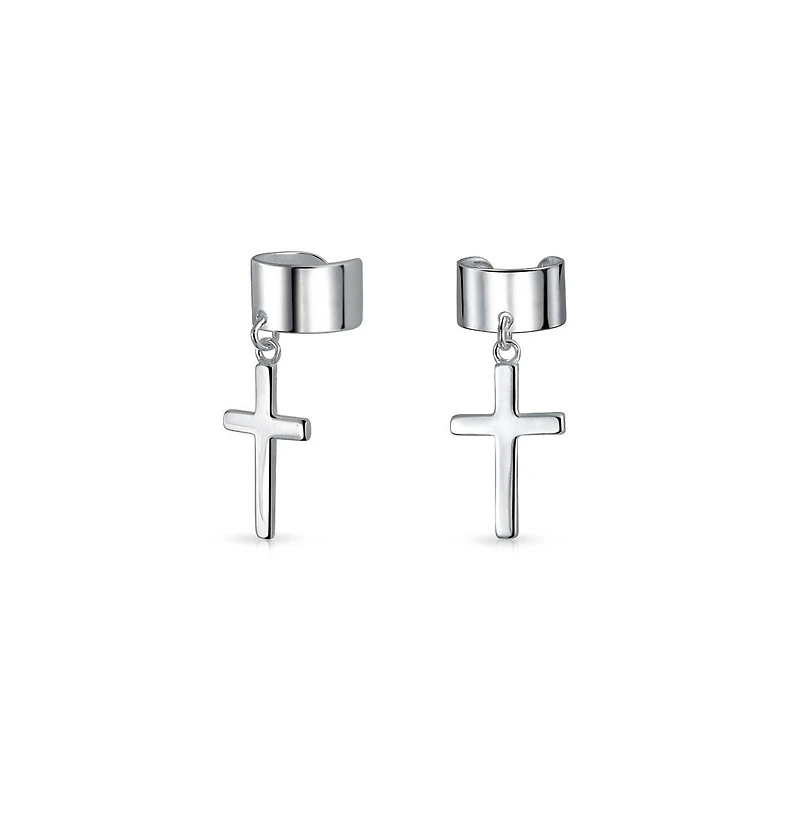 Bling Jewelry Sterling Silver Ear Cuff Cartilage Cross Earrings