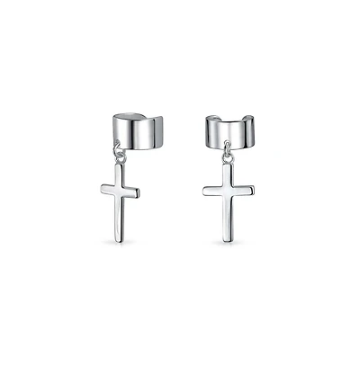 Bling Jewelry Sterling Silver Ear Cuff Cartilage Cross Earrings