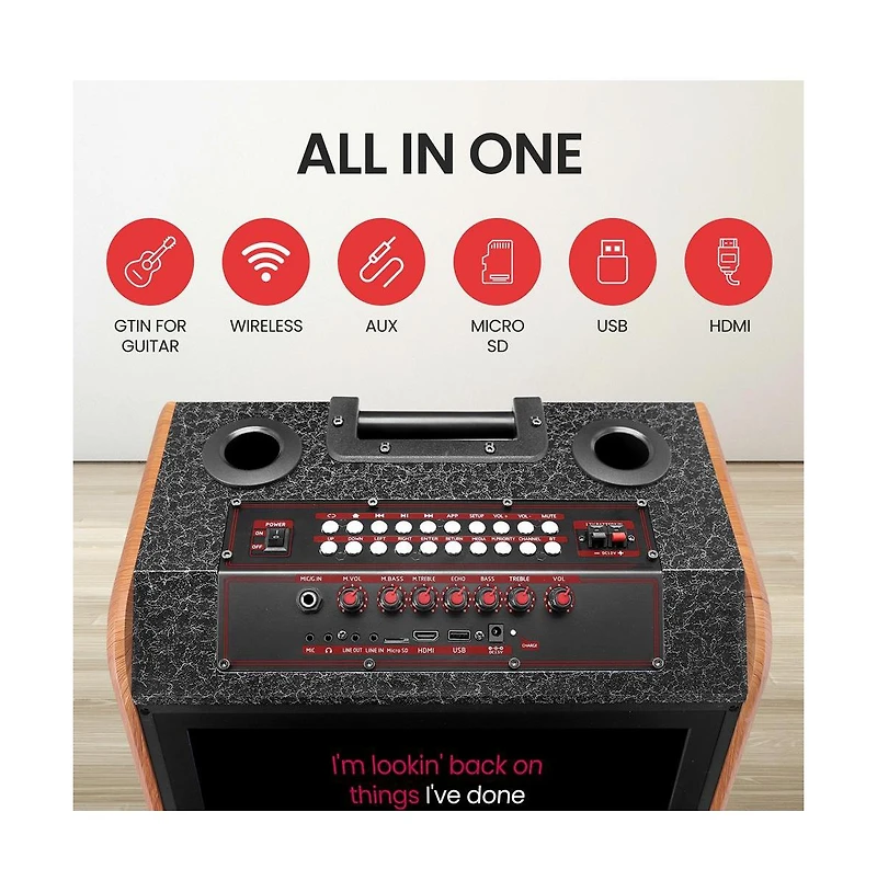 Pyle Portable Wireless Bt Streaming Loudspeaker with 15.4" Touch Screen & Wireless Microphones