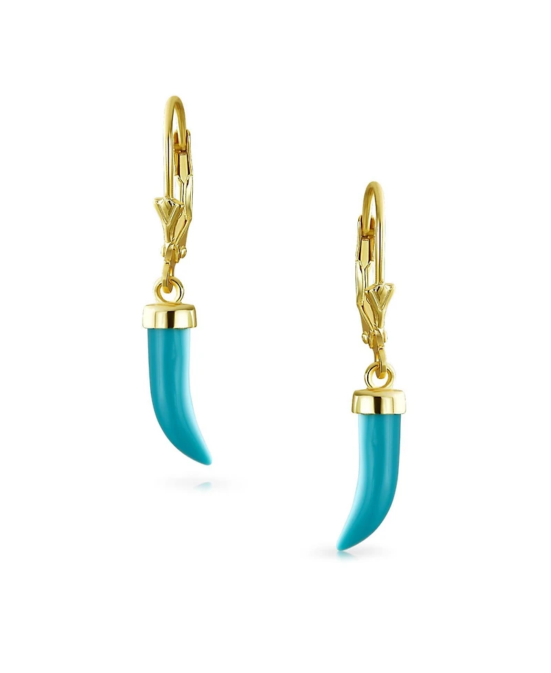 Bling Jewelry Italian Cornicello Chili Pepper Dangle Synthetic Turquoise Earrings Gold Plated Silver