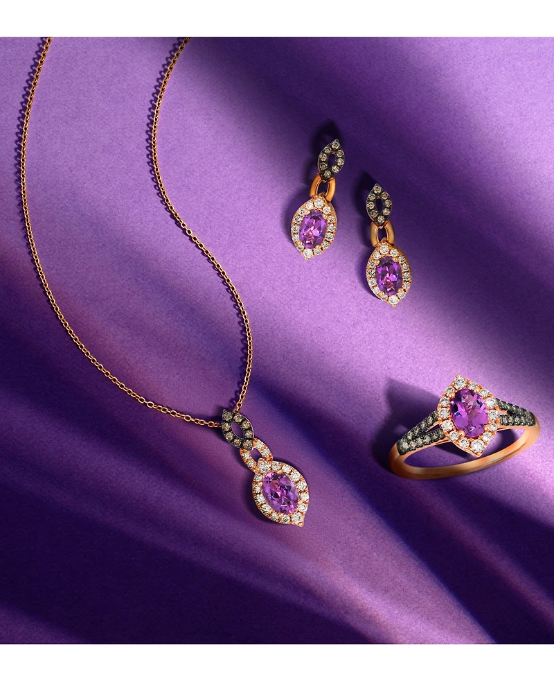 Le Vian Grape Amethyst (7/8 ct. t.w.) & Diamond (1/3 ct. t.w.) Halo Drop Earrings in 14k Rose Gold