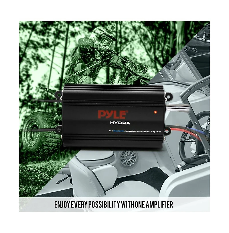 Pyle 4-Channel Bluetooth Marine Amplifier Kit, Waterproof, 1200W