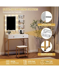 gaomon Vanity Desk with Mirror and Lights, Makeup Vanity with 2 Large Drawers and 3 Open Shelves, 3 Lighting Modes Brightness Adjustable, Bedroom
