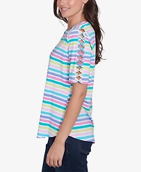 Ruby Rd. Petite Oasis Stripe Ladder Sleeve T-Shirt