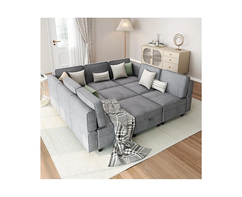 gaomon 139.4" Chenille Reversible Sectional Sofa, 9-Seater Modular Sectional Sofa, Comfy Sectional Sleeper Sofa Couch with Chaise, U-Shape Modular Cou