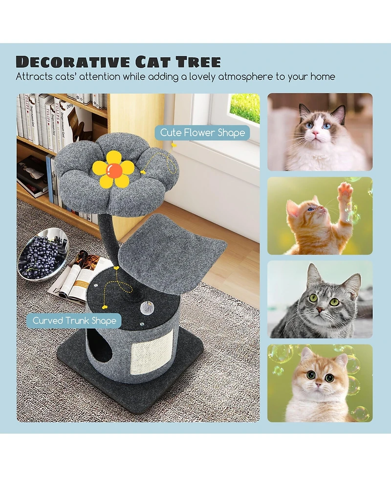 Gymax 35'' Cat Tree Tower 3-Layer Activity Center w/ Sisal Scratching Board & 2 Perches