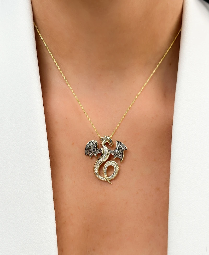 Le Vian Chocolate Diamond, Nude Diamond & Blackberry Diamond Dragon Pendant Necklace (1 ct. t.w) in 14k Honey Gold
