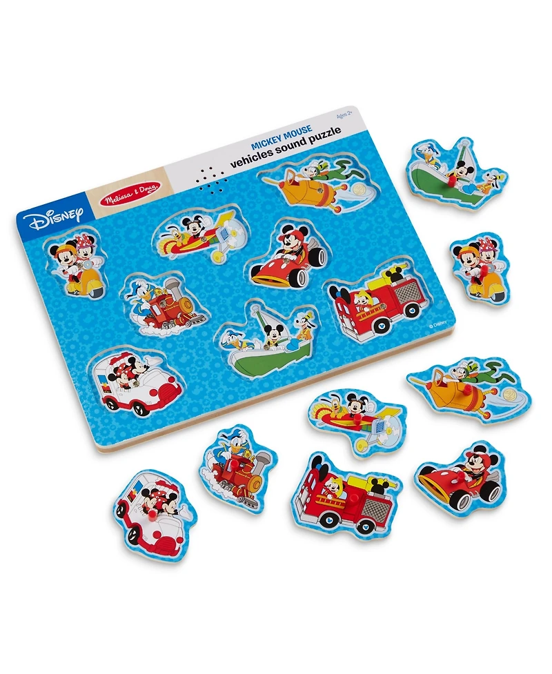 Melissa and Doug Disney Mickey Mouse and Friends Vehicles Sound Puzzle, 8 Pieces