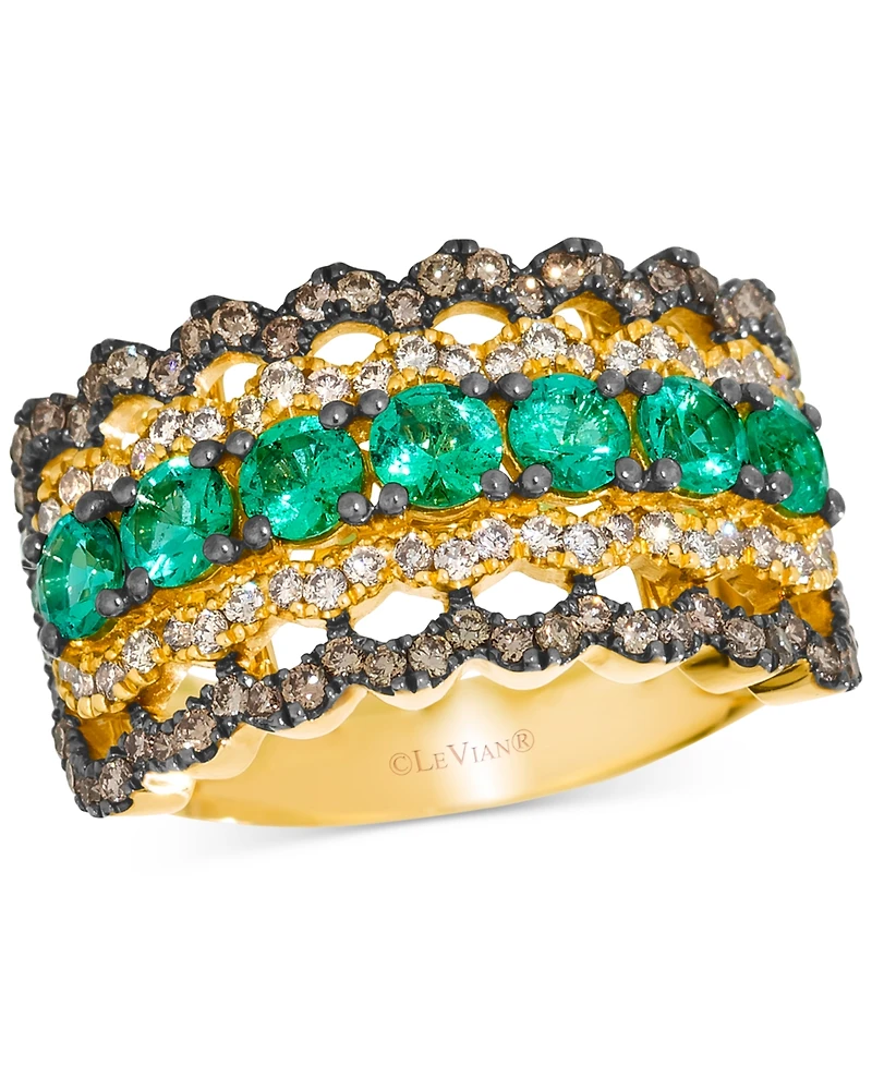 Le Vian Costa Smeralda Emeralds (9/10 ct. t.w.), Nude Diamond (1/3 ct. t.w.) & Chocolate Diamond (1/2 ct. t.w.) Scalloped Edge Ring in 14k Honey Gold