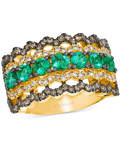 Le Vian Costa Smeralda Emeralds (9/10 ct. t.w.), Nude Diamond (1/3 ct. t.w.) & Chocolate Diamond (1/2 ct. t.w.) Scalloped Edge Ring in 14k Honey Gold