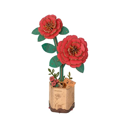 Robotime 3D Wooden Puzzle Red Rose Diy Model Building Kits Artifical Flower Toys, Red, 3.3"2.5"8.2"