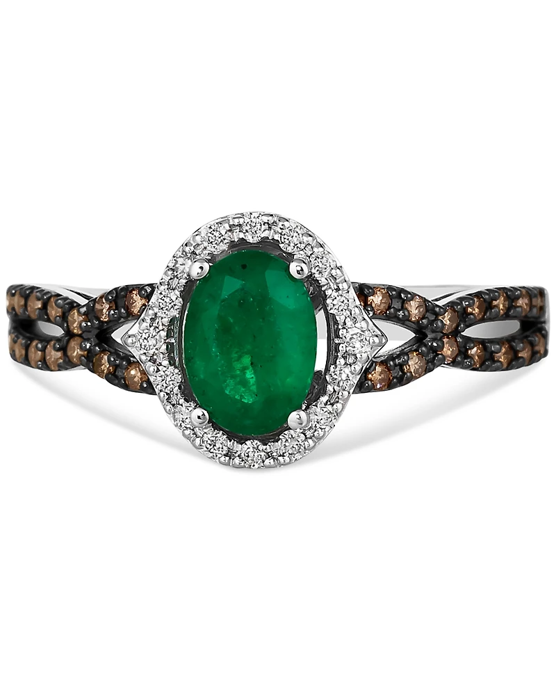 Le Vian New Emerald (1/2 ct. t.w.) & Diamond (1/4 ct. t.w.) Oval Halo Twist Ring in 14k White Gold