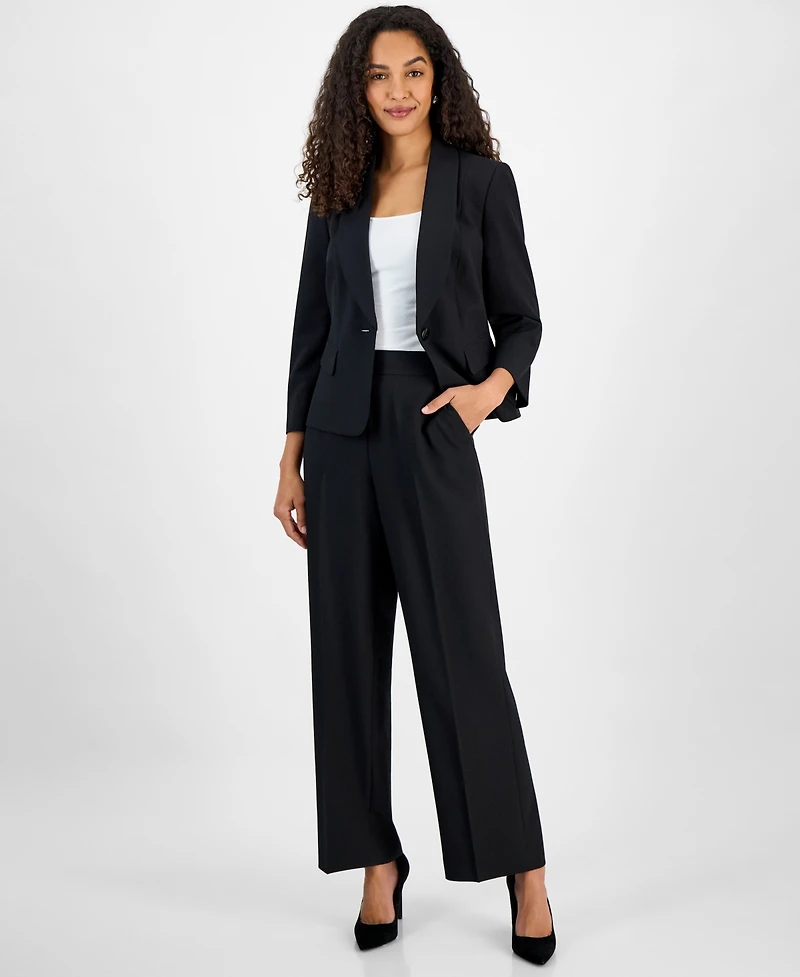 Le Suit Women's Shawl-Collar One-Button Jacket & Pull-On Straight-Leg Pants Set, Regular Petite