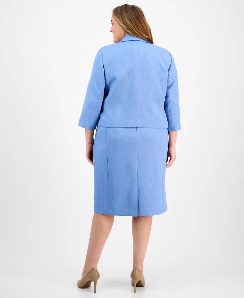 Le Suit Plus Cropped Open-Front Jacket & Empire-Seamed Sheath Dress Set