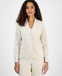 Le Suit Women's Seersucker Two-Button Notch-Collar & Mid-Rise Slim Pants Set, Regular & Petite