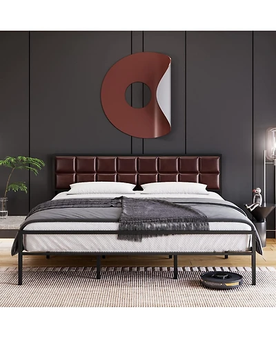 gaomon Platform Bed Frame with Faux Leather Headboard Metal Slat Support Bed Frame