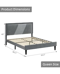gaomon Wood Slat Support Bed Frame with Adjustable Height Headboard Velvet Upholstered Bed Frame