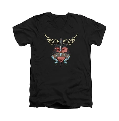Bon Jovi Mens Daggered Short Sleeve Adult V Neck Premium Cotton Tee / T-Shirt