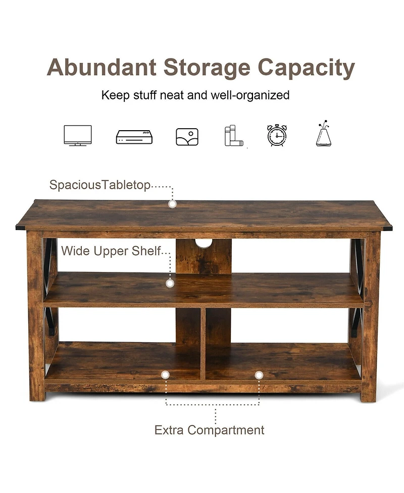 Gymax Modern Farmhouse Tv Stand Entertainment Center for Tv's up to 55'' w/Open Shelves