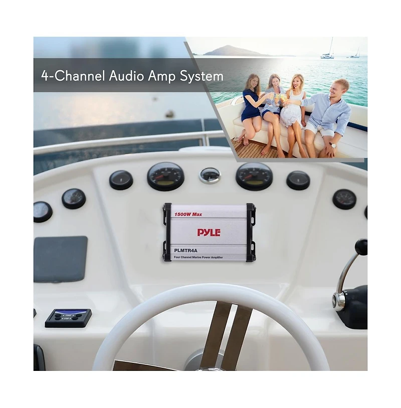 Pyle 4-Channel Waterproof PowerSport Amplifier, 1500W, Marine Grade