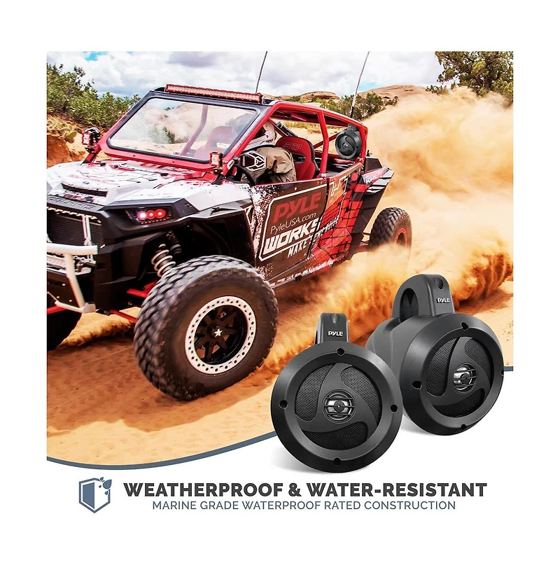 Pyle 4” Waterproof Off-Road Speakers, 900W, Compact Power Sport System (Pair)