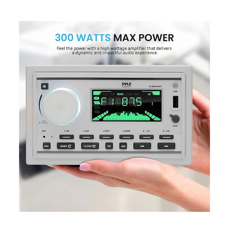 Pyle Marine Bluetooth Stereo Receiver with 1 Pair of PLMR60W Speakers, 300W