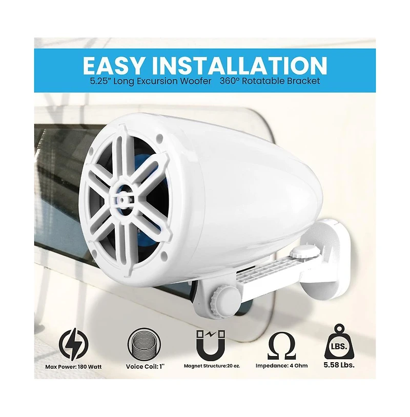 Pyle 5.25 Waterproof Marine Box Speakers, 180W, 2-Way Off-Road System (White)