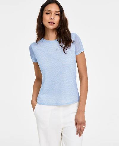 Bar Iii Women's Printed Mesh Crewneck Top, Exclusively at Macy's