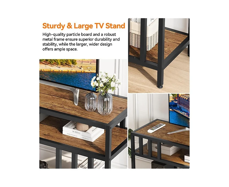 gaomon 58" Tv Stand for Tv up to 65 Inches, Entertainment Center with Open Storage Shelves, Tv Media Console Table with Quadruple-Tube Support for Liv