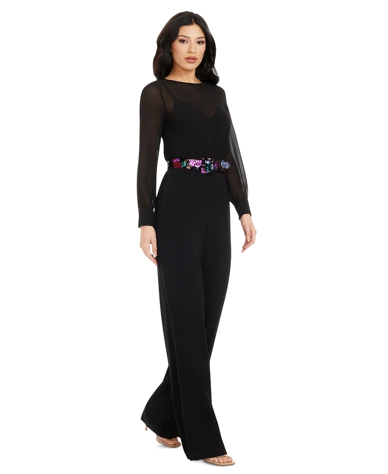 Dress the Population Women's Sequin Belted Pilar Jumpsuit