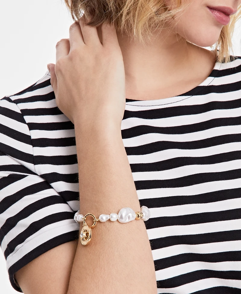 On 34th Gold-Tone Crystal Disc & Imitation Pearl Stretch Bracelet, Exclusively at Macy's