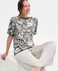 Jm Collection Petite Puff-Sleeve Jacquard Sweater, Exclusively at Macy's