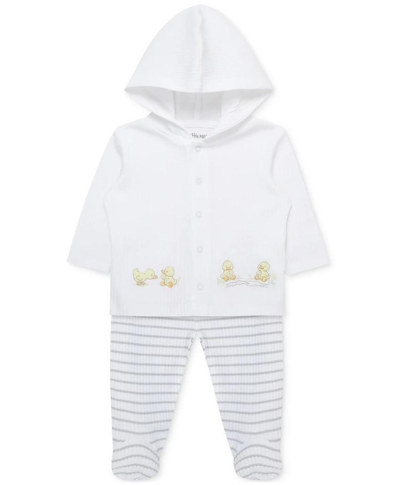 Little Me Baby Ducks Cotton Cardigan & Footed Pants, 2 Piece Set