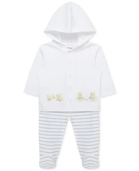 Little Me Baby Ducks Cotton Cardigan & Footed Pants, 2 Piece Set