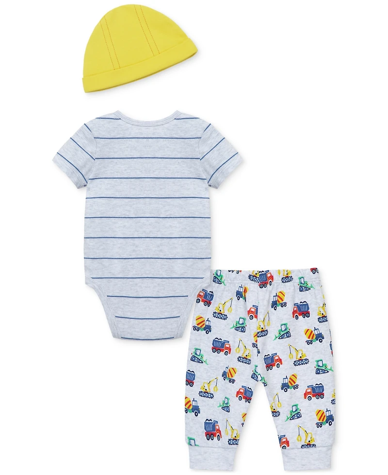 Little Me Baby Boys Construction Cotton Bodysuit, Hat & Pants, 3 Piece Set