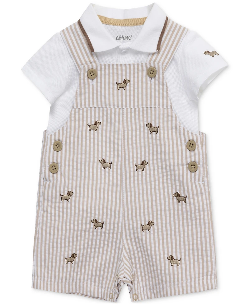 Little Me Baby Boys Cotton Puppies Polo Shirt & Shortall, 2 Piece Set