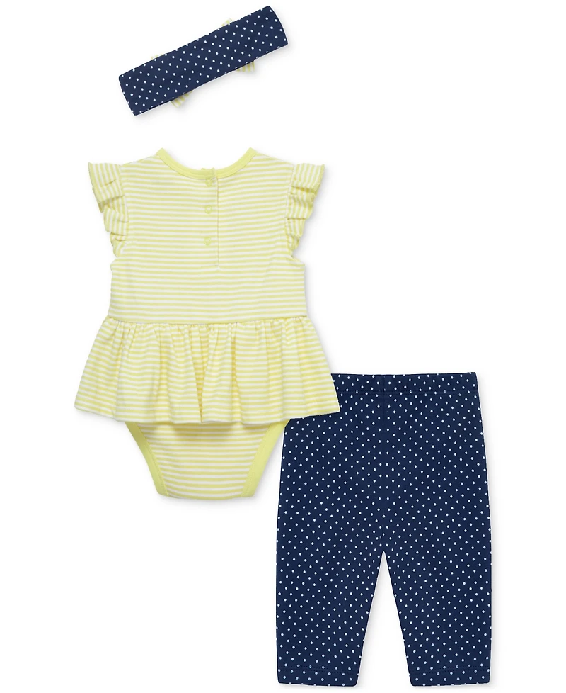 Little Me Baby Girls Cotton Daisy Skirted Bodysuit, Leggings & Headband, 3 Piece Set