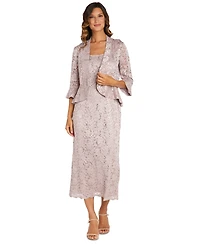 R & M Richards Sequined Lace Midi Dress and Jacket