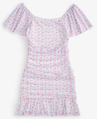 With Jules Big Girls Ruched Flutter-Sleeve Mesh Dress