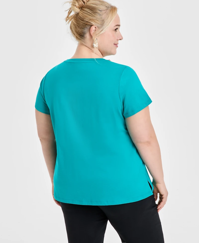 Jm Collection Plus Rhinestone-Trim T-Shirt, Exclusively at Macy's